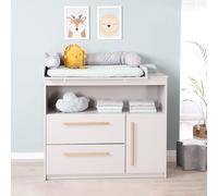 roba Lea Commode à langer avec plan à langer amovible - Table à langer avec 2 tiroirs et 1 porte - Poignées en bois - Beige/gris