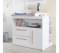 roba Lilo Commode à langer avec plan à langer amovible - Table à langer avec 2 tiroirs et 1 porte - Poignées en bois - Blanc