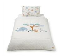 roba Linge de Lit Enfant Savanna Friends - Housse de Couette 100 x 135 cm + Taie d’Oreiller 40 x 60 cm - Parure de Lit 2 Pièces en Coton - Beige/Blanc