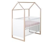 Lit bébé et cododo 2-en-1 - 60 x 120 cm - ROBA - CABANE - Chêne / Blanc