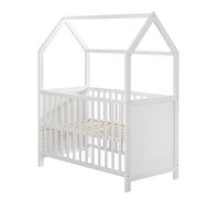 roba Lit Bébé Cabane Évolutif 60x120 - Lit Cododo Convertible en Canapé - Réglable en Hauteur - Blanc