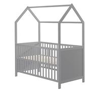 roba Lit à barreaux cabane enfant bois taupe 70x140 cm