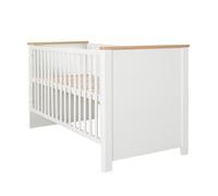 ROBA Lit Bébé Évolutif 70x140 cm Ava - Convertible en Lit Junior - Réglable en Hauteur - 3 Barreaux Amovibles - Blanc / Effet Bois blanc TU