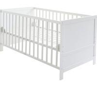 ROBA Lit Bébé Évolutif 70x140 - Réglable en Hauteur - 3 Barreaux Amovibles - Coins de Transformation Inclus - Bois Blanc