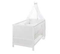 roba Lit Bébé Évolutif Complet - 70 x 140 cm - Equipement Textile au Motif d'Étoiles Inclus - Réglable en Hauteur et Convertible - Blanc