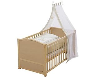 roba Lit Bébé Évolutif Complet Liebhabear 70 x 140 cm - Réglable en Hauteur et Convertible - Équipement Textile Inclus : Matelas + Ciel + Linge - Bois Blanc