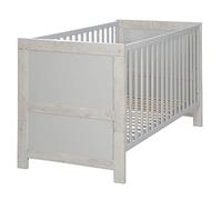 roba Lit Bébé Évolutif en Bois "Mila" - 70x140 cm - Hauteur Réglable - 3 Barreaux Amovibles - Gris clair/ Chêne Blanchi