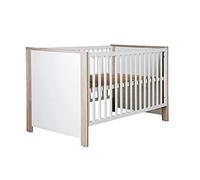 roba Lit Bébé Évolutif en Bois "Olaf" - 70x140 cm - Hauteur Réglable - 3 Barreaux Amovibles - Blanc/Décor Bois