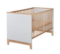 roba Lit Bébé Évolutif en Hêtre Massif "Caro" - 70x140 cm - Hauteur Réglable - 0 à 7 Ans - Gris Clair/ Décor Bois