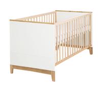 ROBA Lit Bébé Évolutif Finn 70x140 cm - Réglable en Hauteur - 3 Barreaux Amovibles - Blanc-Naturel