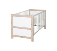roba Lit Bébé Évolutif 70 x 140 cm Malo - Convertible en Lit Enfant - 0 à 7 Ans - Jusqu'à 50 kg - Hauteur Réglable - 3 Barreaux Amovibles - Bois Blanc/Décor Chêne Clair