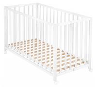 ROBA Lit bébé pliant Fold Up 60×120 cm Bois massif Hauteur réglable Roulettes à freins Blanc