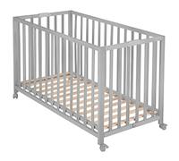 Lit Bébé Pliant en Bois Massif ROBA - Fold Up - Hauteur Réglable - Roulettes à Freins - Taupe