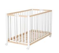 roba Lit Bébé Pliant en Hêtre "Fold Up" 60x120 cm - avec Roulettes à Freins - Bicolore