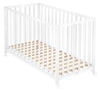 roba Lit Bébé Pliant en Hêtre "Fold Up" 60x120 cm - avec Roulettes à Freins - Blanc