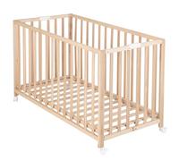 roba Lit Bébé Pliant en Hêtre "Fold Up" 60x120 cm - avec Roulettes à Freins - Naturel