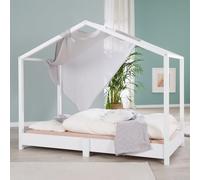roba Lit cabane 70 x 140 cm avec sommier à lattes - Lit pour enfants au ras du sol selon le principe Montessori - Extensible avec housse de lit cabane - Bois laqué blanc