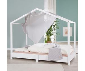 roba Lit cabane 70 x 140 cm avec sommier à lattes - Lit pour enfants au ras du sol selon le principe Montessori - Extensible avec housse de lit cabane - Bois laqué blanc