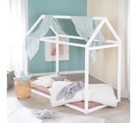 Roba Lit Cabane 70 x 140 cm pour Enfant en Bois Massif Certifié FSC - Montessori au Sol - Maisonnette - Cadre de Lit Maison pour Fille et Garçon - Dès 12 Mois - Laqué Blanc