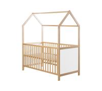 Roba Lit bébé cabane évolutif 70x140 cm – Convertible en canapé – Hauteur réglable – Naturel/Blanc