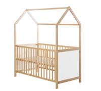 Roba Lit Cabane Bébé Évolutif 70x140 Cm - Convertible En Lit Junior Et En Banc - Hauteur Réglable - Bois Laqué Blanc / Naturel Blanc