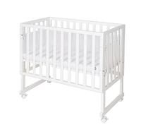 roba Lit Cododo 45 x 90 cm safe asleep® 3 en 1 - Hauteur Réglable - Berceau + Matelas + Barrière en Toile + Bordure en Maille + 4 Roulettes à Freins - Ensemble de Lit Bébé - Bois Blanc
