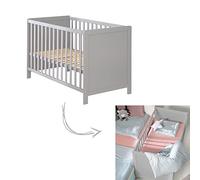 roba Lit Cododo 60 x 120 cm - Réglable en hauteur - 5 Barreaux Amovibles + Sommier à Lattes Inclus - Gris