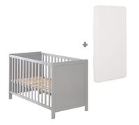 roba Lit Cododo 60 x 120 cm - Réglable en hauteur - 5 Barreaux Amovibles + Sommier à Lattes + Matelas Inclus - Gris