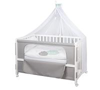 roba Lit Cododo Complet 60 x 120 cm Happy Cloud - Textiles Complets avec Motif de Nuages - Matelas, Ciel, Parure de Lit - 4 Roues à Freins - Bois Blanc