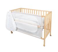 roba Lit Cododo Complet 60 x 120 cm - safe asleep® - Textiles avec Motif d'Étoiles - Matelas + Gigoteuse + Barrière de Sécurité Inclus - Bois Naturel