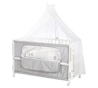 roba Lit Cododo Complet Fox et Bunny - 60 x 120 cm - Lit Bébé + Textiles Complets - Matelas, Ciel, Parure de Lit - 4 Roues à Freins - Bois Blanc