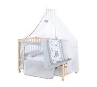 roba Lit d'appoint 60 x 120 cm - Jumbotwins - Lit bébé d'appoint - Matelas, Linge de lit, Ciel de lit au Design d'éléphants Inclus - Mobile & réglable en Hauteur - Bois Naturel