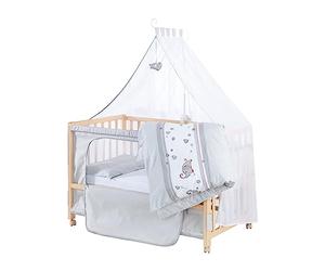 roba Lit d'appoint 60 x 120 cm - Jumbotwins - Lit bébé d'appoint - Matelas, Linge de lit, Ciel de lit au Design d'éléphants Inclus - Mobile & réglable en Hauteur - Bois Naturel