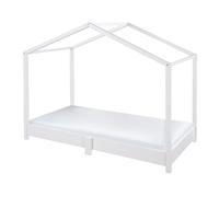 roba Lit de maison 70 x 140 cm - Lit au sol pour enfants selon le principe Montessori - Extensible par un sommier à lattes, un matelas et une housse de lit de maison - Bois laqué blanc