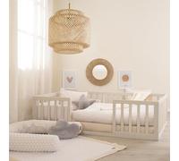 Lit Bébé Montessori au Sol - ROBA - Avec Sommier à Lattes 70 x 140 cm et Protection Antichute Intégrée - Beige