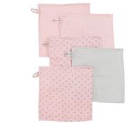 Roba Lot De 5 Gants De Toilette Bébé "Lil Planet" 25 X 25 Cm - Coton Bio - Rose/Gris Rose