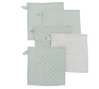 roba Lot de 5 Gants de Toilette Débarbouillettes Bébé "Lil Planet" 25 x 25 cm - Certifié Oekotex et Gots - Coton Bio - Vert Givré