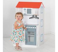 roba Maison de Poupée et Cuisine Enfant 2en1 - Maison en Bois à 3 Étages et 6 Pièces - pour Poupée de 32 cm - Rouge/Blanc