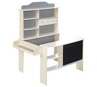 roba Marchande Enfant en Bois pour Garçons et Filles de 3 Ans et plus - 6 Compartiments 4 Tiroirs et 2 Étagères - Inclus Tableau Noir pour Craie - Blanc / Gris