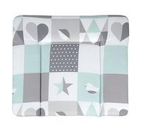 roba Matelas à Langer Nettoyable 85 x 75 cm Happy Patch mint - Bords Rehaussés - pour Table à Langer - Sans Phtalate - Motif à Pois Étoile et Autres - Vert Menthe / Gris