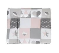 roba Matelas à Langer Nettoyable 85 x 75 cm Happy Patch rose - Bords Rehaussés - pour Table à Langer - Sans Phtalate - Motif à Pois Étoile et Autres - Rose / Gris