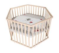 roba parc 'Adam & Hibou' - parc hexagonal/hexagone - parc de jeu sécurisé avec tapis de protection - mobile grâce aux roulettes - bois naturel