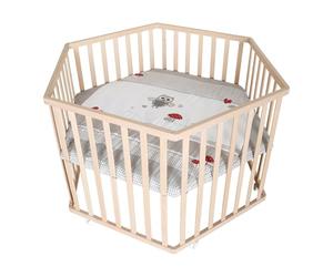 roba parc 'Adam & Hibou' - parc hexagonal/hexagone - parc de jeu sécurisé avec tapis de protection - mobile grâce aux roulettes - bois naturel