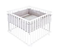 ROBA Parc Bébé 100 x 100 cm Indibear + Tapis de Parc de Protection et 4 Roues - Bois Blanc