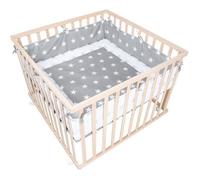 ROBA Parc Bébé 100 x 100 cm Mobile - en Bois Massif Bio - avec Tour de Parc Gris Étoilé - Hauteur Réglable - Naturel beige TU