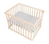 roba Parc Bébé en Bois Massif Bio 75 x 100 + Tapis de Parc roba Style Gris - Base Ajustable en Hauteur sur 3 Niveaux - Roulettes avec Freins - Finition Naturelle