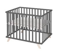 Roba Parc Bébé 75x100 Cm En Hêtre Bio + Tapis De Parc De Protection Gris "Lil Planet" - Bois Laqué Anthracite Noir