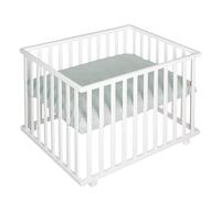 Roba Parc Bébé 75x100 Cm + Tapis De Parc Roba Style Vert Givré + Roulettes De Frein - Hauteur Réglable - Bois Blanc Blanc