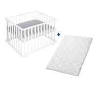 Roba Parc bébé roba Style 75x100 – Matelas et tapis gris argenté, roulettes frein, bois blanc
