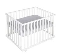 ROBA Parc Bébé Réglable - 100x75 cm + Tapis de parc roba Style Gris + 4 Roues - Bois blanc blanc TU